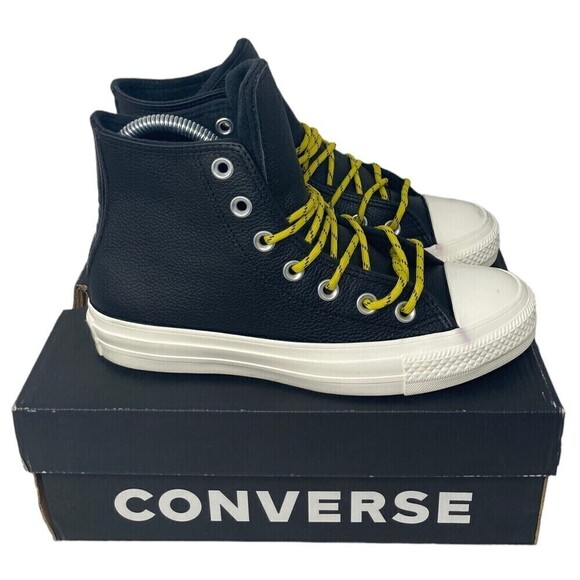 Converse CTAS Hi Shoes Size Men's 4 Women's 6 Leather Black Bold Citron - Picture 1 of 14